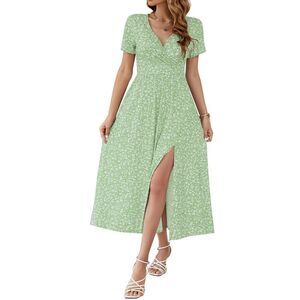 Sureple Summer Wedding Guest Dresses For Women 2024 Flowy Wrap Short Sleeve Mid